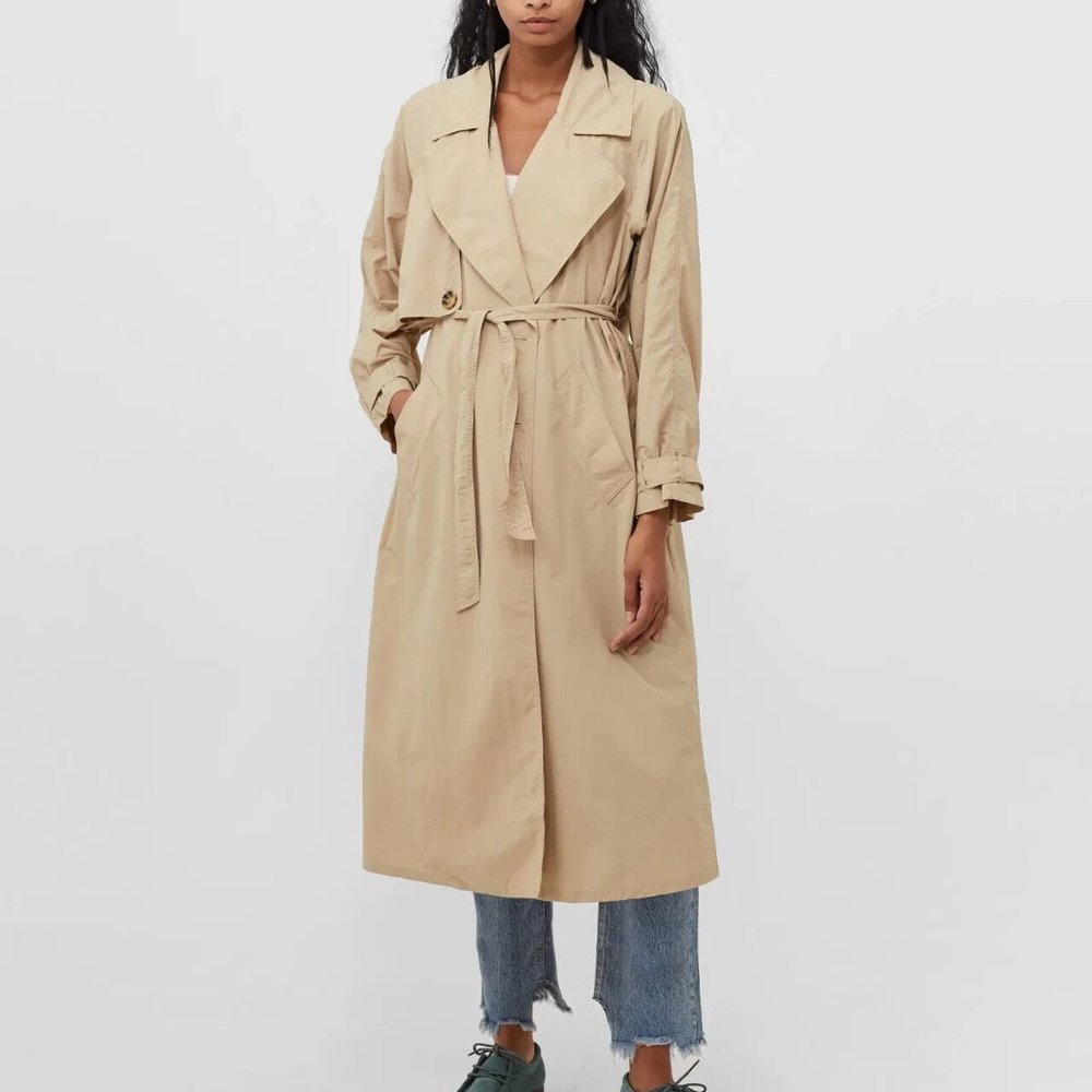 Free People We The Free Eastwick Beige Nylon Trench Coat Size Medium (M) NWT